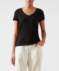 Black Slub Jersey Schoolboy V-Neck Tee - Women's Cotton Short Sleeve Tee by ATM Anthony Thomas Melillo