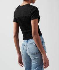 Black Slub Jersey Smocked Tee - Women's Cotton Short Sleeve Tee by ATM Anthony Thomas Melillo