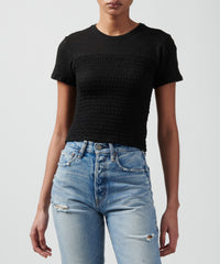 Black Slub Jersey Smocked Tee - Women's Cotton Short Sleeve Tee by ATM Anthony Thomas Melillo