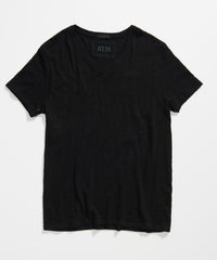 Black Slub Jersey V-Neck Tee | Men's Cotton Short Sleeve Tee by ATM Anthony Thomas Melillo