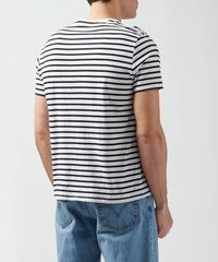 Black and White Classic Jersey Striped Crew Neck Tee - Men's Luxury Tee by ATM Anthony Thomas Melillo