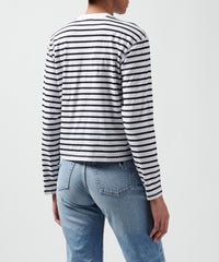 Black and White Stripe Classic Jersey Long Sleeve Boy Tee | Women's Cotton Long Sleeve T-shirt by ATM Anthony Thomas Melillo
