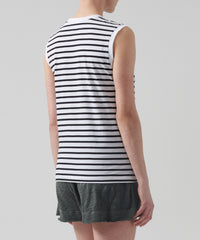 Black White Stripe Classic Jersey Sleeveless Boy Tee | Women's Sleeveless T-Shirt by ATM Anthony Thomas Melillo