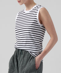 Black White Stripe Classic Jersey Sleeveless Boy Tee | Women's Sleeveless T-Shirt by ATM Anthony Thomas Melillo