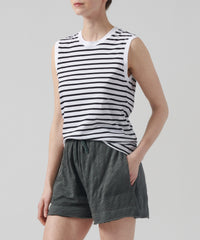 Black White Stripe Classic Jersey Sleeveless Boy Tee | Women's Sleeveless T-Shirt by ATM Anthony Thomas Melillo