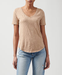 Camel Slub Jersey V-Neck Tee - Women's Cotton Short Sleeve Tee by ATM Anthony Thomas Melillo