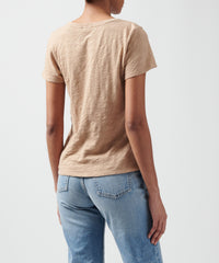 Camel Slub Jersey Schoolboy V-Neck Tee | Women's Cotton Short Sleeve Tee by ATM Anthony Thomas Melillo