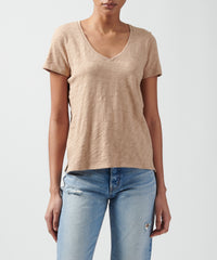 Camel Slub Jersey Schoolboy V-Neck Tee | Women's Cotton Short Sleeve Tee by ATM Anthony Thomas Melillo