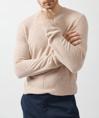 Caramel Recycled Cashmere Exposed Seam Crew Neck Sweater | Men's Cashmere Sweater by ATM Anthony Thomas Melillo