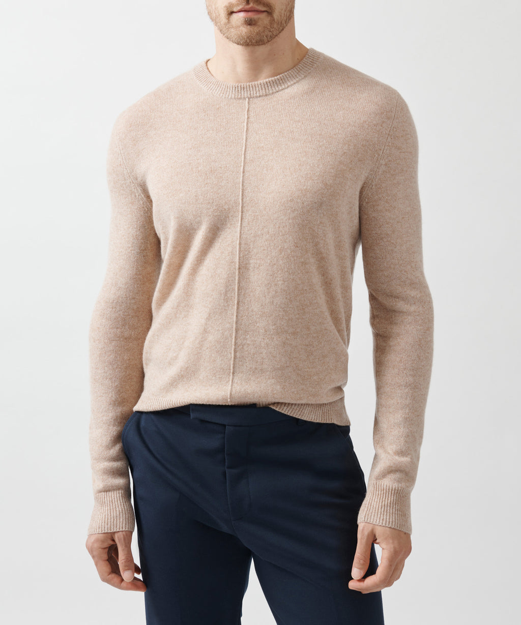 Recycled Cashmere Exposed Seam Crew Neck Sweater - Caramel