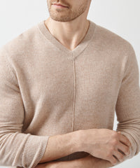 Caramel Recycled Cashmere Exposed Seam V-Neck Sweater | Men's Cashmere Sweater by ATM Anthony Thomas Melillo