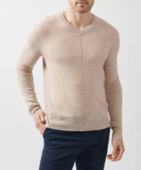 Caramel Recycled Cashmere Exposed Seam V-Neck Sweater | Men's Cashmere Sweater by ATM Anthony Thomas Melillo