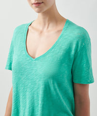 Caribbean Slub Jersey Boyfriend V-Neck Tee | Women's Cotton Short Sleeve Tee by ATM Anthony Thomas Melillo