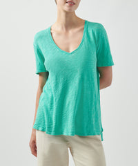 Caribbean Slub Jersey Boyfriend V-Neck Tee | Women's Cotton Short Sleeve Tee by ATM Anthony Thomas Melillo