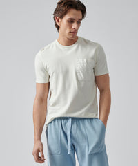 Chalk Cotton Pique Crew Neck Pocket Tee | Men's Cotton Short Sleeeve Tee by ATM Anthony Thomas Melillo