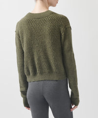 Deep Artichoke Wool Blend Jacquard Cropped Cardigan | Women's Sweater by ATM Anthony Thomas Melillo