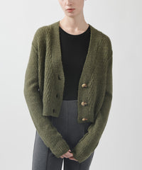 Deep Artichoke Wool Blend Jacquard Cropped Cardigan | Women's Sweater by ATM Anthony Thomas Melillo