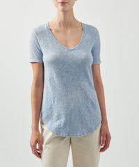 Deep Periwinkle Slub Jersey Classic V-Neck Tee | Women's Cotton Short Sleeve Tee by ATM Anthony Thomas Melillo