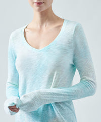 Empress Teal Jelly Fish Slub Jersey Long Sleeve V-Neck Tee | Women's Cotton Long Sleeve Tee by ATM Anthony Thomas Melillo