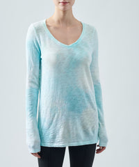 Empress Teal Jelly Fish Slub Jersey Long Sleeve V-Neck Tee | Women's Cotton Long Sleeve Tee by ATM Anthony Thomas Melillo