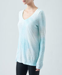 Empress Teal Jelly Fish Slub Jersey Long Sleeve V-Neck Tee | Women's Cotton Long Sleeve Tee by ATM Anthony Thomas Melillo