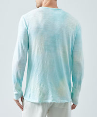 Empress Teal Slub Jersey Destroyed Wash Henley | Men's Cotton Long Sleeve Tee by ATM Anthony Thomas Melillo