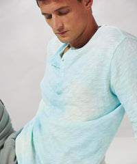 Empress Teal Slub Jersey Destroyed Wash Henley | Men's Cotton Long Sleeve Tee by ATM Anthony Thomas Melillo