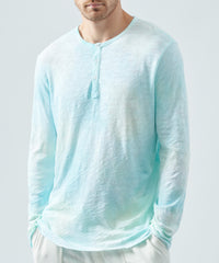 Empress Teal Slub Jersey Destroyed Wash Henley | Men's Cotton Long Sleeve Tee by ATM Anthony Thomas Melillo