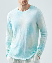 Empress Teal Slub Jersey Long Sleeve Destroyed Wash Tee | Men's Cotton Long Sleeve Tee by ATM Anthony Thomas Melillo