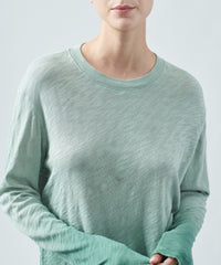 Eucalyptus/ Aspen Green Slub Jersey Long Sleeve Destroyed Wash Crop Tee | Women's Cotton T-shirt by ATM Anthony Thomas Melillo