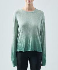 Eucalyptus/ Aspen Green Slub Jersey Long Sleeve Destroyed Wash Crop Tee | Women's Cotton T-shirt by ATM Anthony Thomas Melillo