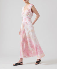 French Rose Combo Slub Jersey Ribbed Waist Maxi Dress | Women's Dress by ATM Anthony Thomas Melillo