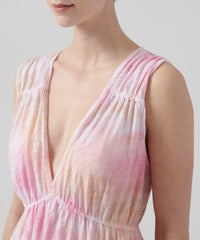 French Rose Combo Slub Jersey V-Neck Dress | Women's Dress by ATM Anthony Thomas Melillo