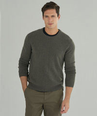 Heather Army Cashmere Exposed Seam Crew Neck Sweater - Men's Sweater by ATM Anthony Thomas Melillo