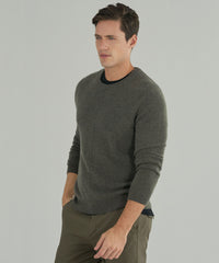 Heather Army Cashmere Exposed Seam Crew Neck Sweater - Men's Sweater by ATM Anthony Thomas Melillo