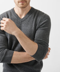 Heather Charcoal Recycled Cashmere Exposed Seam V-Neck Sweater | Men's Sweater by ATM Anthony Thomas Melillo