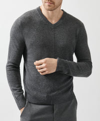 Heather Charcoal Recycled Cashmere Exposed Seam V-Neck Sweater | Men's Sweater by ATM Anthony Thomas Melillo