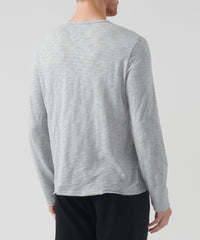Heather Grey Slub Jersey Destroyed Wash Henley | Men's Cotton Long Sleeve Tee by ATM Anthony Thomas Melillo