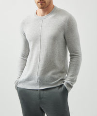 Heather Silver Recycled Cashmere Exposed Seam Crew Neck Sweater | Men's Sweater by ATM Anthony Thomas Melillo