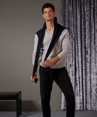 Heather Silver Recycled Cashmere Exposed Seam V-Neck Sweater | Men's Sweater by ATM Anthony Thomas Melillo