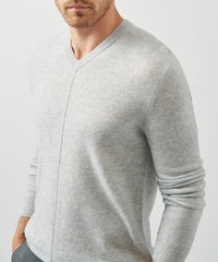Heather Silver Recycled Cashmere Exposed Seam V-Neck Sweater | Men's Sweater by ATM Anthony Thomas Melillo