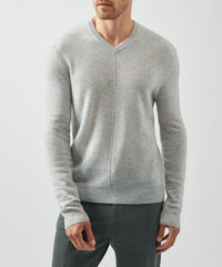 Heather Silver Recycled Cashmere Exposed Seam V-Neck Sweater | Men's Sweater by ATM Anthony Thomas Melillo