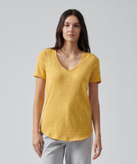 Honey Gold Slub Jersey Classic V-Neck Tee | Women's Cotton Short Sleeve Tee by ATM Anthony Thomas Melillo