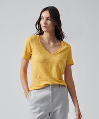 Honey Gold Slub Jersey Classic V-Neck Tee | Women's Cotton Short Sleeve Tee by ATM Anthony Thomas Melillo