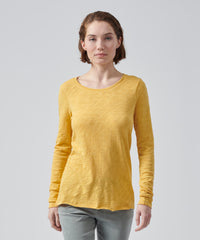 Honey Gold Slub Jersey Long Sleeve Destroyed Wash Tee | Women's Cotton Long Sleeve Tee by ATM Anthony Thomas Melillo