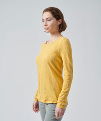 Honey Gold Slub Jersey Long Sleeve Destroyed Wash Tee | Women's Cotton Long Sleeve Tee by ATM Anthony Thomas Melillo