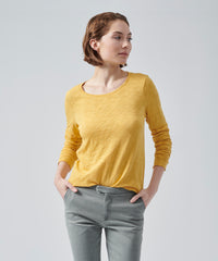 Honey Gold Slub Jersey Long Sleeve Destroyed Wash Tee | Women's Cotton Long Sleeve Tee by ATM Anthony Thomas Melillo