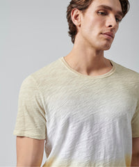Honey Gold/ White/ Dune Bar Slub Jersey Crew Neck Tee | Men's Cotton Short Sleeeve Tee by ATM Anthony Thomas Melillo