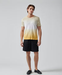 Honey Gold/ White/ Dune Bar Slub Jersey Crew Neck Tee | Men's Cotton Short Sleeeve Tee by ATM Anthony Thomas Melillo