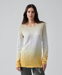 Honey Gold/ White/ Dune Bar Slub Jersey Long Sleeve Destroyed Wash Tee | Women's Cotton Long Sleeve Tee by ATM Anthony Thomas Melillo